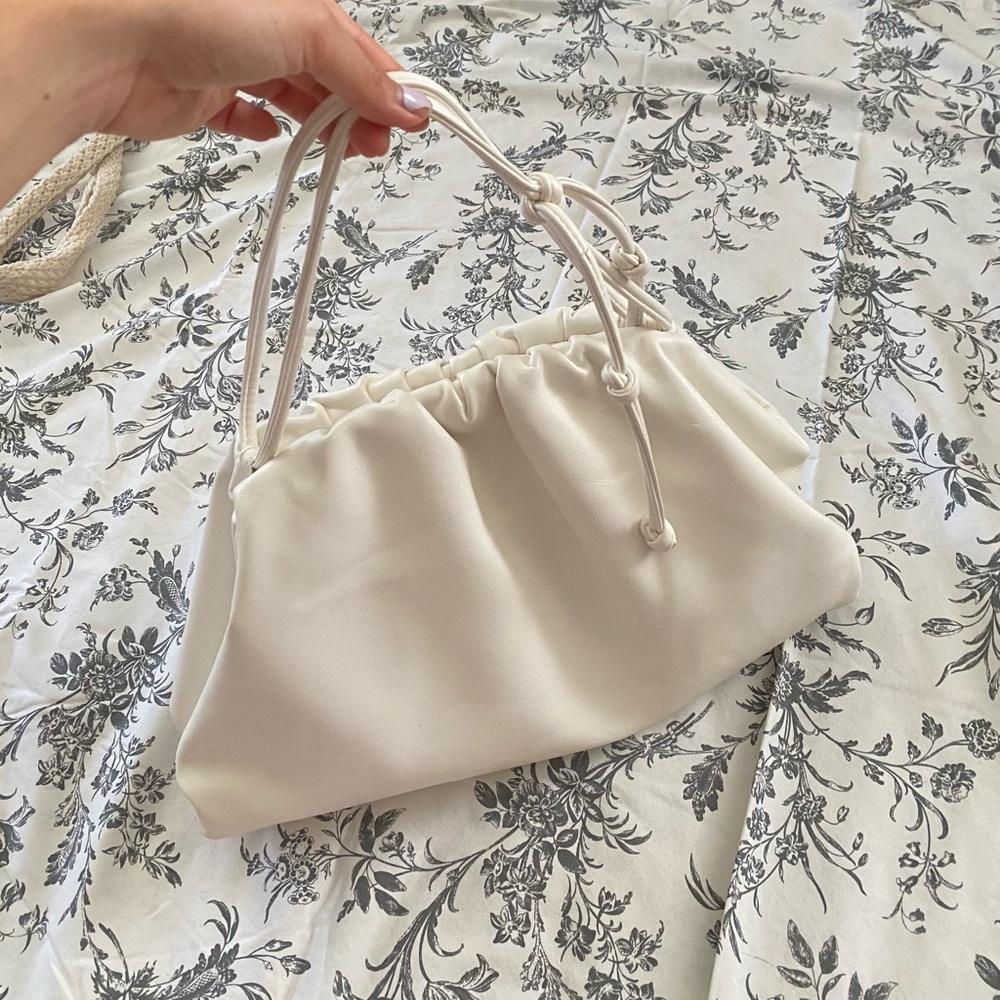 Ruched White/Cream Cloud Shoulder Bag Purse